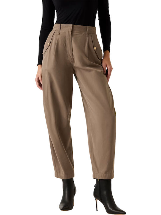Women's Fabric Trousers Carrot Fit Brown
