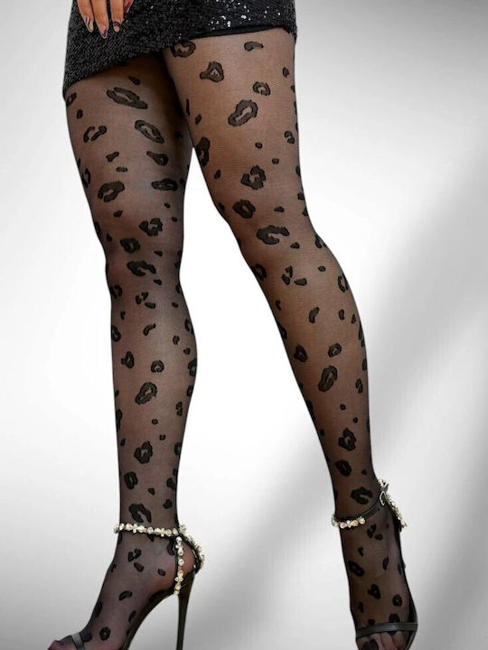 Elastic Women's Pantyhose Net 20 Den Black with Print