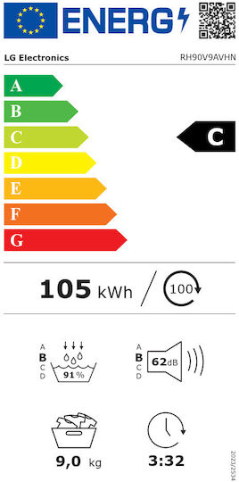 LG RH90V9AV4N Uscător de rufe 9kg cu pompă de căldură