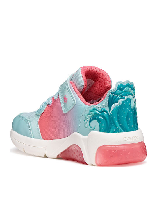 Kids Anatomic Sneakers with Hoop & Loop Closure and Lights Turquoise