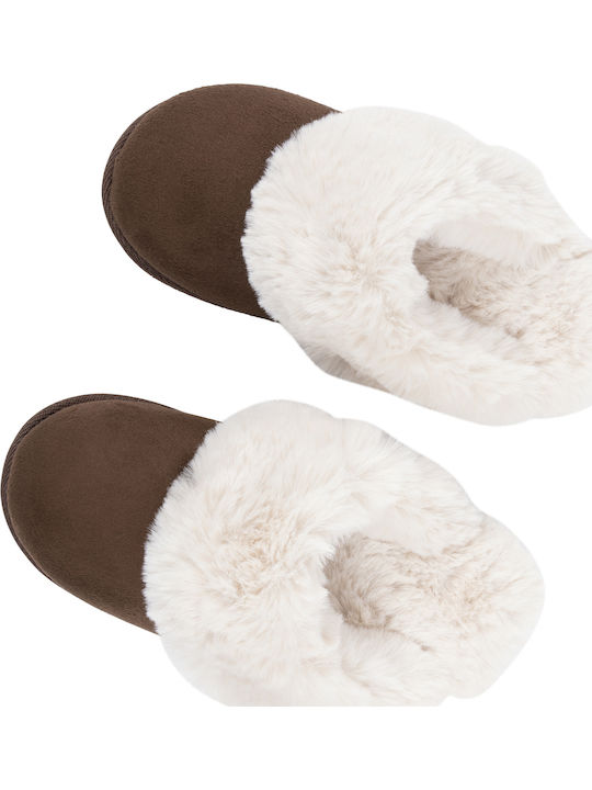 Winter Damen Hausschuhe mit Fell Braun