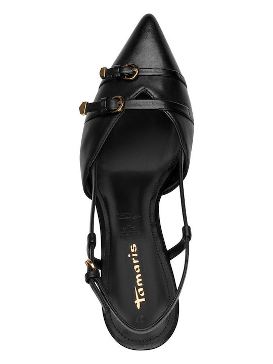Anatomic Leather Black Medium Heels with Strap