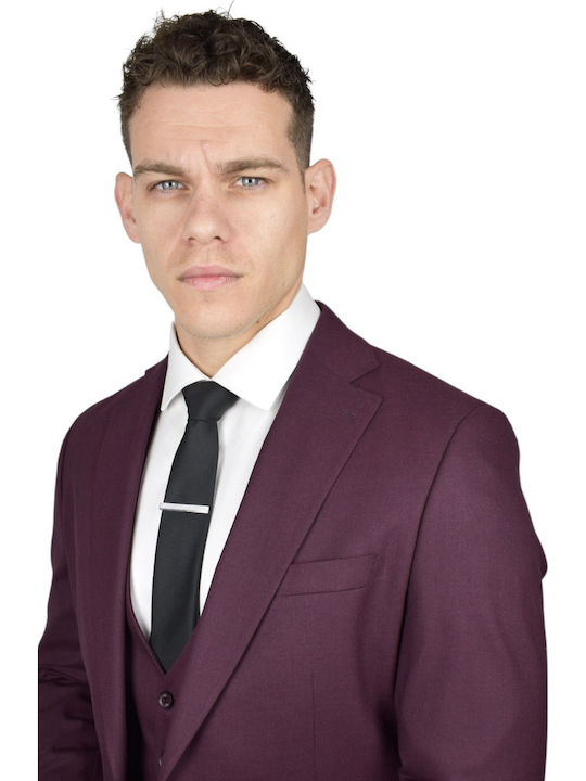 Men's Suit with Vest Bordeaux