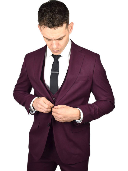 Men's Suit with Vest Bordeaux