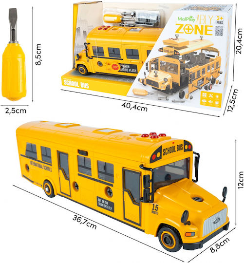 Interactive Bus Composed 48 Assembleable Pieces Sound Light Effects Doors Windows That Open Screwdriver Included 36.7 X 12 X 8.8 Cm School Bus