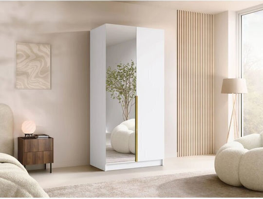 Doppeltür Kleiderschrank Atlanta 201 mit Spiegel Gold, White 100x58x215cm