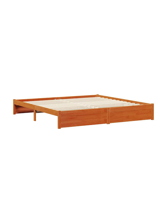 Pat Single Din Lemn Ceară Maro Cu Plăci Pentru Saltea 82x200cm