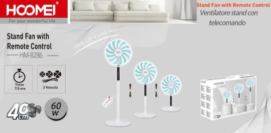 Hoomei Pedestal Fan 60W with a 40cm Diameter Remote Control White