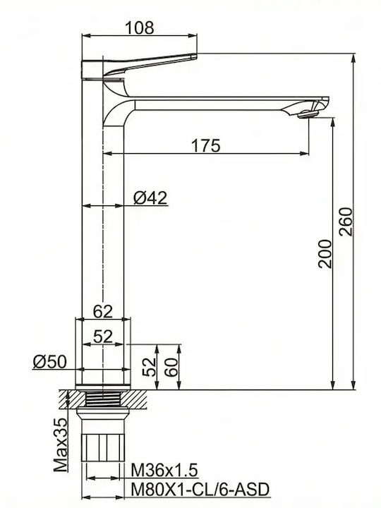 Tema Mixing Tall Sink Faucet Silver