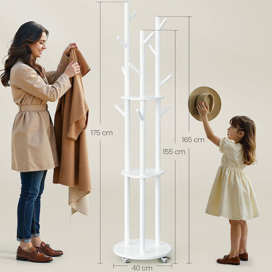 Vasagle Cuiere de podea Lemn Alb 40x40x175cm