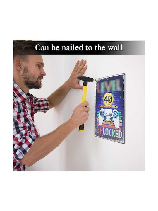 Decorative Sign Gamer Level 40 Handmade Made of Metal 30x20cm
