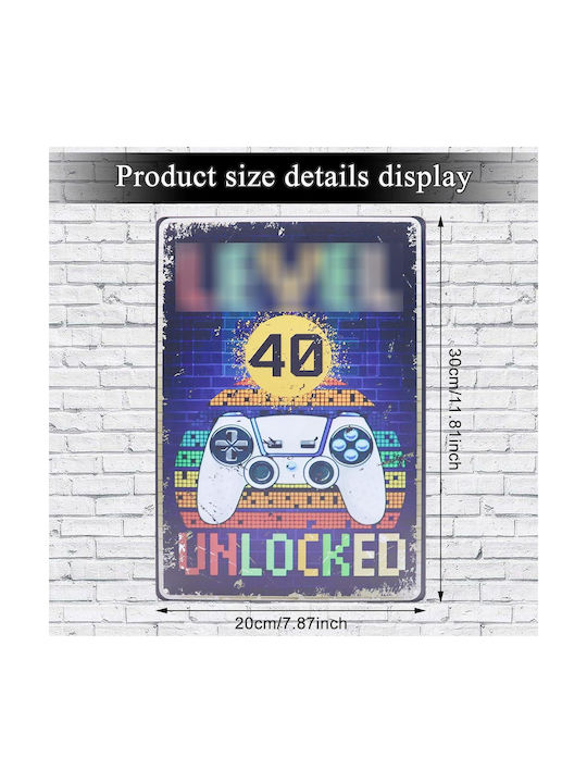 Decorative Sign Gamer Level 40 Handmade Made of Metal 30x20cm