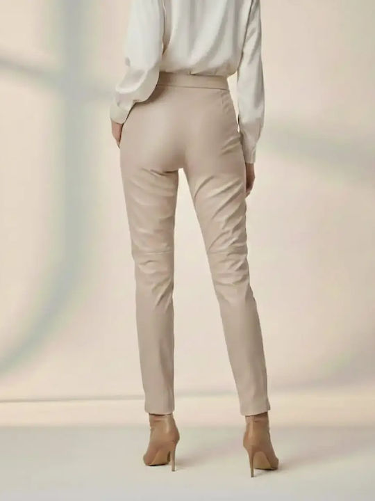 Women's High-waisted Fabric Trousers Loose Fit Beige