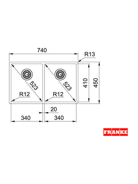 Franke Box Bxx 220 34-34/120 1270370188 Undermount Sink Inox W74xD45cm Silver