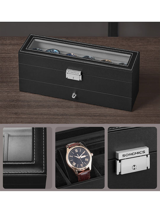 Songmics Jewellery Box Faux Leather with Drawer Black 32.5x10x13.5cm