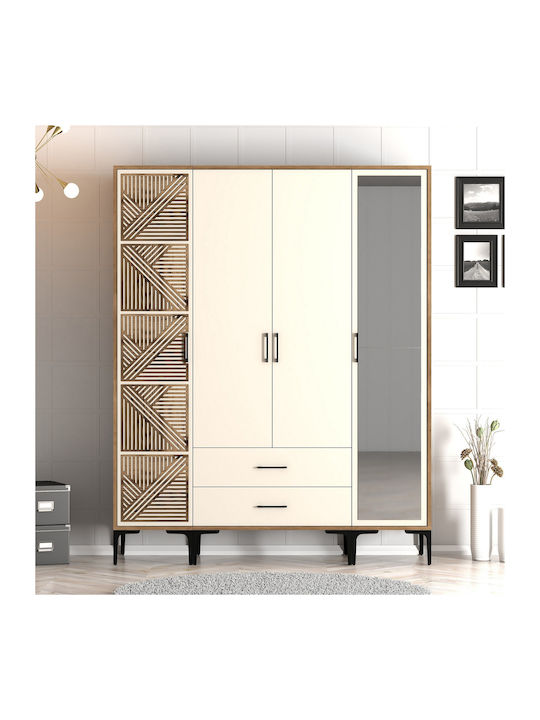Ντουλάπα Τέσσερις Πόρτες Ptr Lidya Κρέμ 160x47x201cm