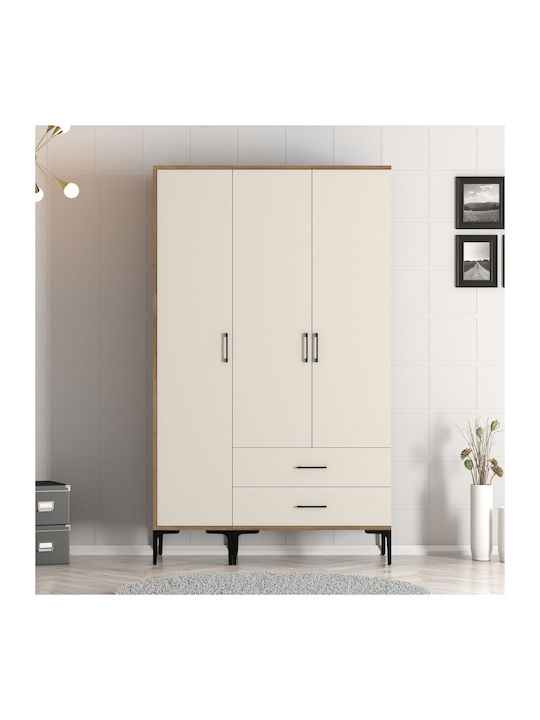 Wardrobe Triple Door St Walnut Cream 120x47x201cm