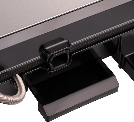 Kooper Tabletop Electric Grill Ribbed Plate 2000W Inox with Lid and Adjustable Thermostat