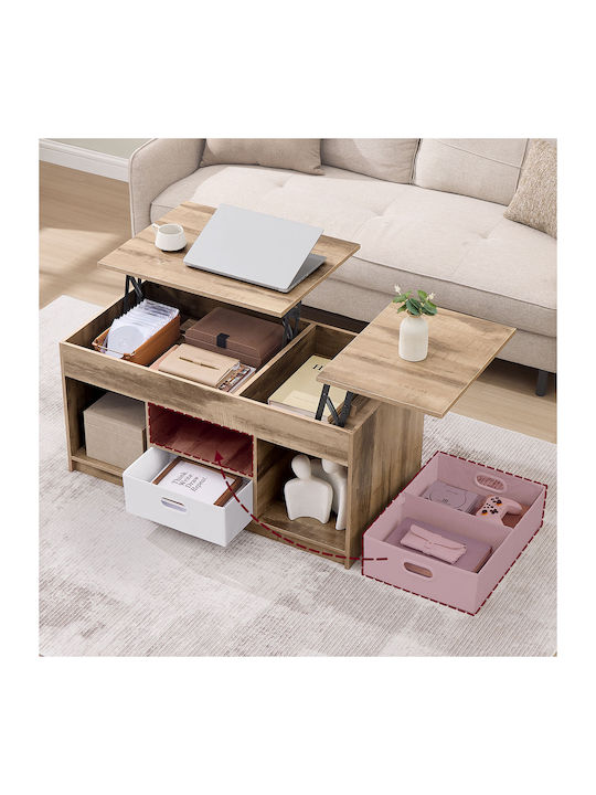 Rectangular Central Wooden Coffee Table with Lifting Mechanism and Beige Drawers W100xD50xH48.5cm