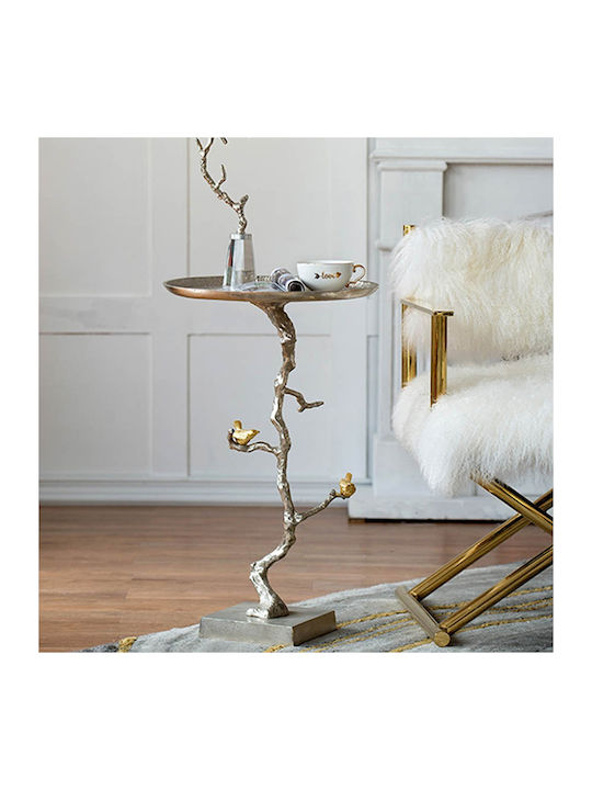 Round Side Table Branch Metal Silver / Gold Details M43xL43xH71cm