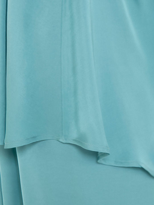 Damen Bluse Satin Ärmellos mit V-Ausschnitt Teal