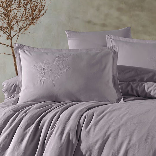 Clasy Home Set Huse Pentru Pilote Marlet 200x220cm Dublu Cu 4 Fețe De Pernă Și 1 Cearșaf Lila