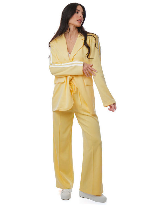 Yellow Set Trousers Jacket Stripes