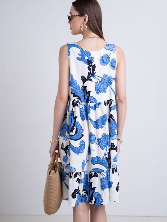 Summer Mini Shirt Dress with Ruffles Blue