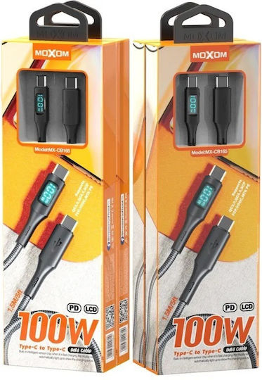 Moxom LED USB 2.0 Cable USB-C male - USB-C 100W PD Μαύρο 1.5m MX-CB165