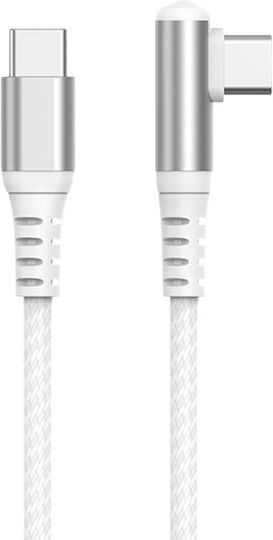 Force Power Usb-c To Usb-c 60w 3a Angled Reinforced Charge Sync Cable 2m White
