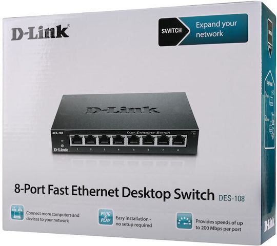 D-Link DES-108 Unmanaged L2 Switch με 8 Θύρες Ethernet