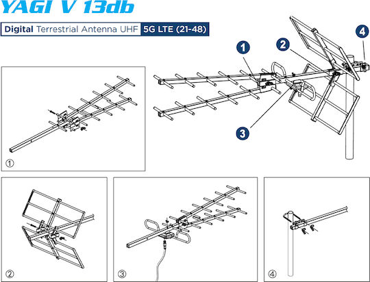 Edision Yagi YAGI-V13 Outdoor TV Antenna (Does Not Require Power) Blue