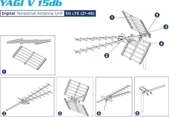 Edision Yagi YAGI-V15 Outdoor TV Antenna (Does Not Require Power) Blue
