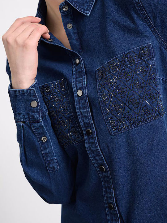 Women's Denim Long Sleeve Shirt Denim Blue