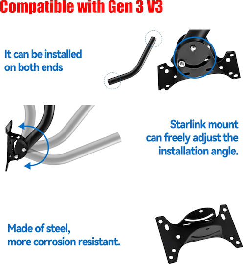 Βάση Οροφής Starlink Gen 3 Mount Heavy Duty Pivot Roof Mount Kit Compatible Gen3 V3 Starlink Standard Dish Adjustable Roof Pole Mounting Kit Starlink Gen 3 Dish Κωδ.1-per0087