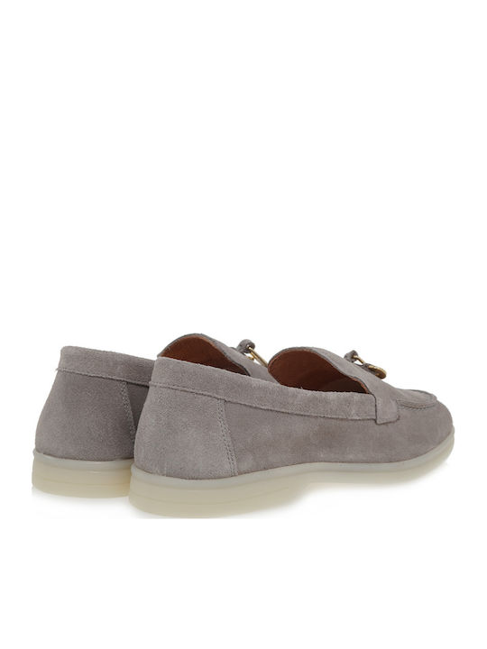 Leather Women's Loafers in Gray Color