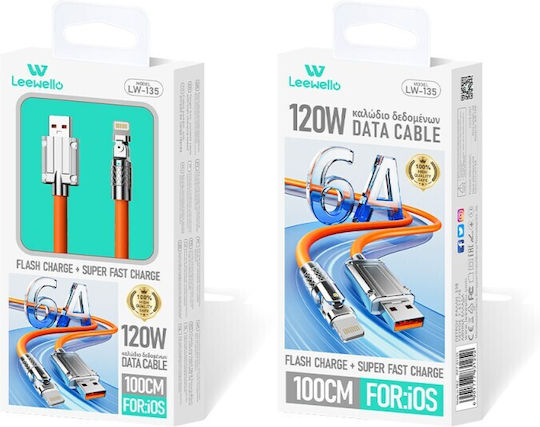 Leewello Lw-135 Angle (90°) USB-A to Lightning Cable 120W Orange 1m (690177783125)