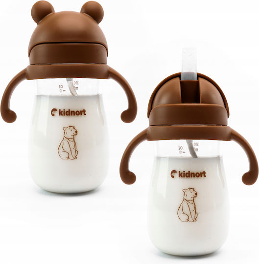 Kidnort Kids Water Bottle Plastic with Straw Coffee 300ml