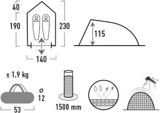High Peak Καλοκαιρινή Σκηνή Camping Igloo Μαύρη για 2 Άτομα 230x140x115εκ.