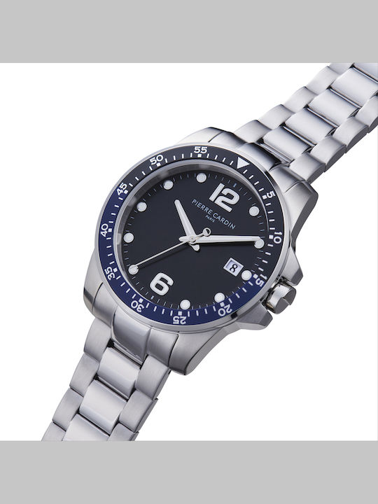 Pierre Cardin Herrenuhr 40mm Batterie mit Silber Metallarmband