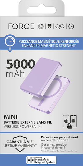 Force Power MagSafe Power Bank 5000mAh 15W με Θύρα USB-C Μωβ
