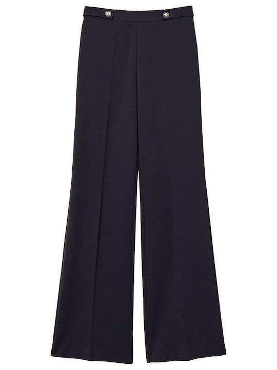 Women's High-waisted Fabric Trousers Flared Dark Blue