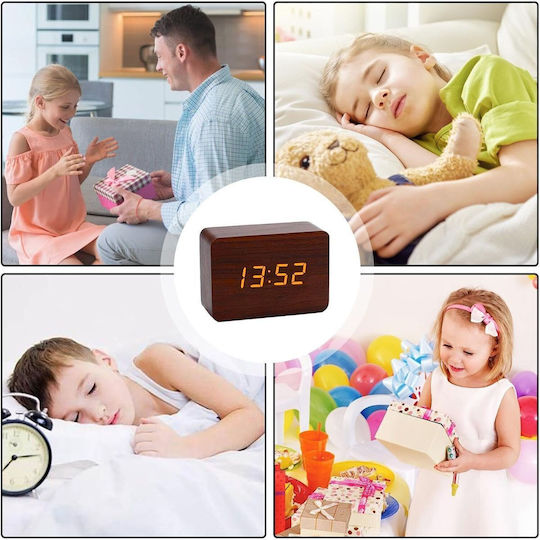 Uncle George Tabletop Digital Clock LED Wooden with Alarm Clock Brown 01.06.04-0003-BRWN