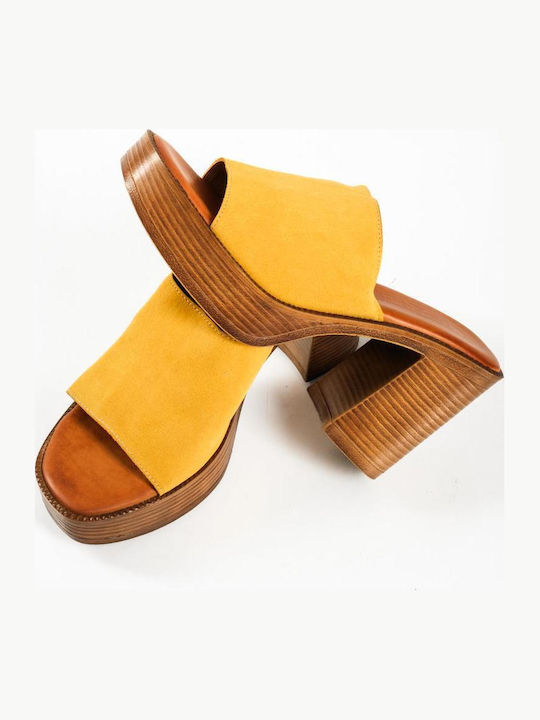 Suede Mules with Heel in Yellow Color