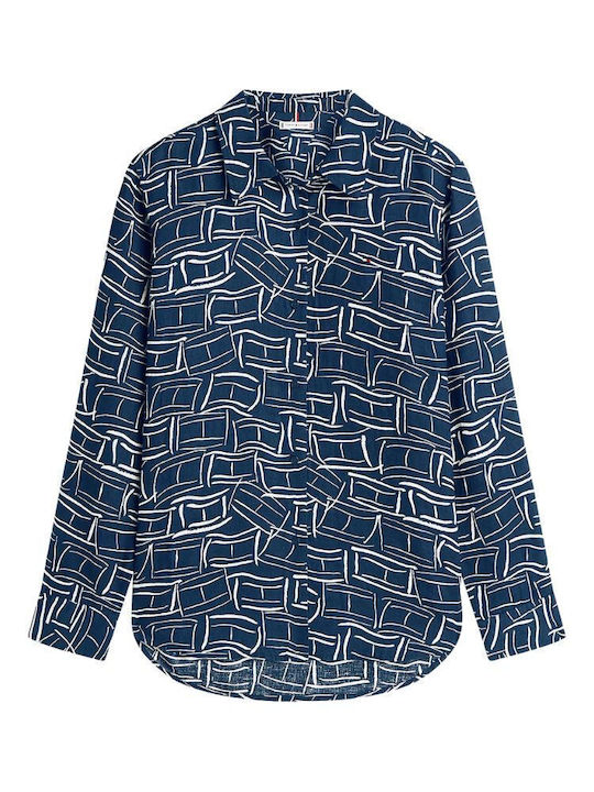 Women's Linen Long Sleeve Shirt Dark Blue