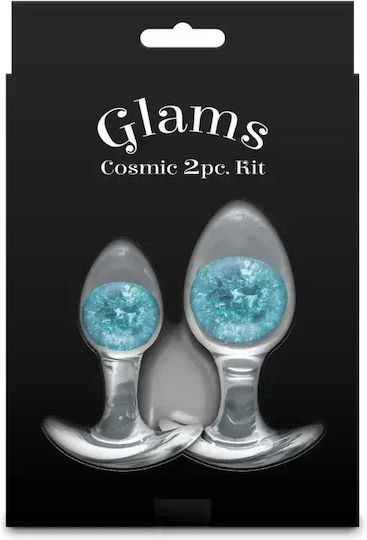 Cosmic Glams 2-piece Kit Σετ Πρωκτικές Σφήνες Υγρής Σιλικόνης Γυάλινη Μπίλια Μπλέ