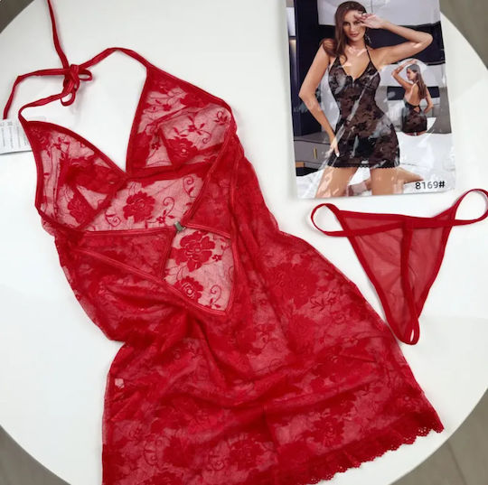 Roza Rz8169 Sexy Δαντελένιο Babydoll Ανοιχτή Πλάτη & Halter Μαύρο