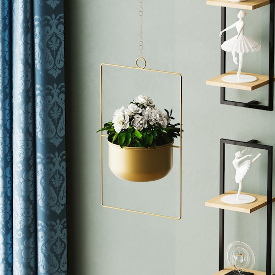 Aberto Design Висящи Саксия Металик Жълт 25x25x40εκ.