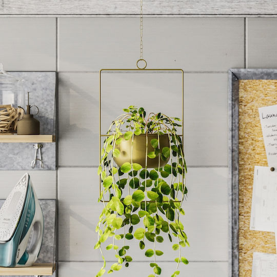 Aberto Design Висящи Саксия Металик Жълт 25x25x40εκ.