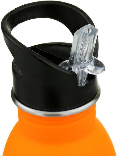 Kinder Trinkflasche Rostfreier Stahl mit Stroh Orange 500ml